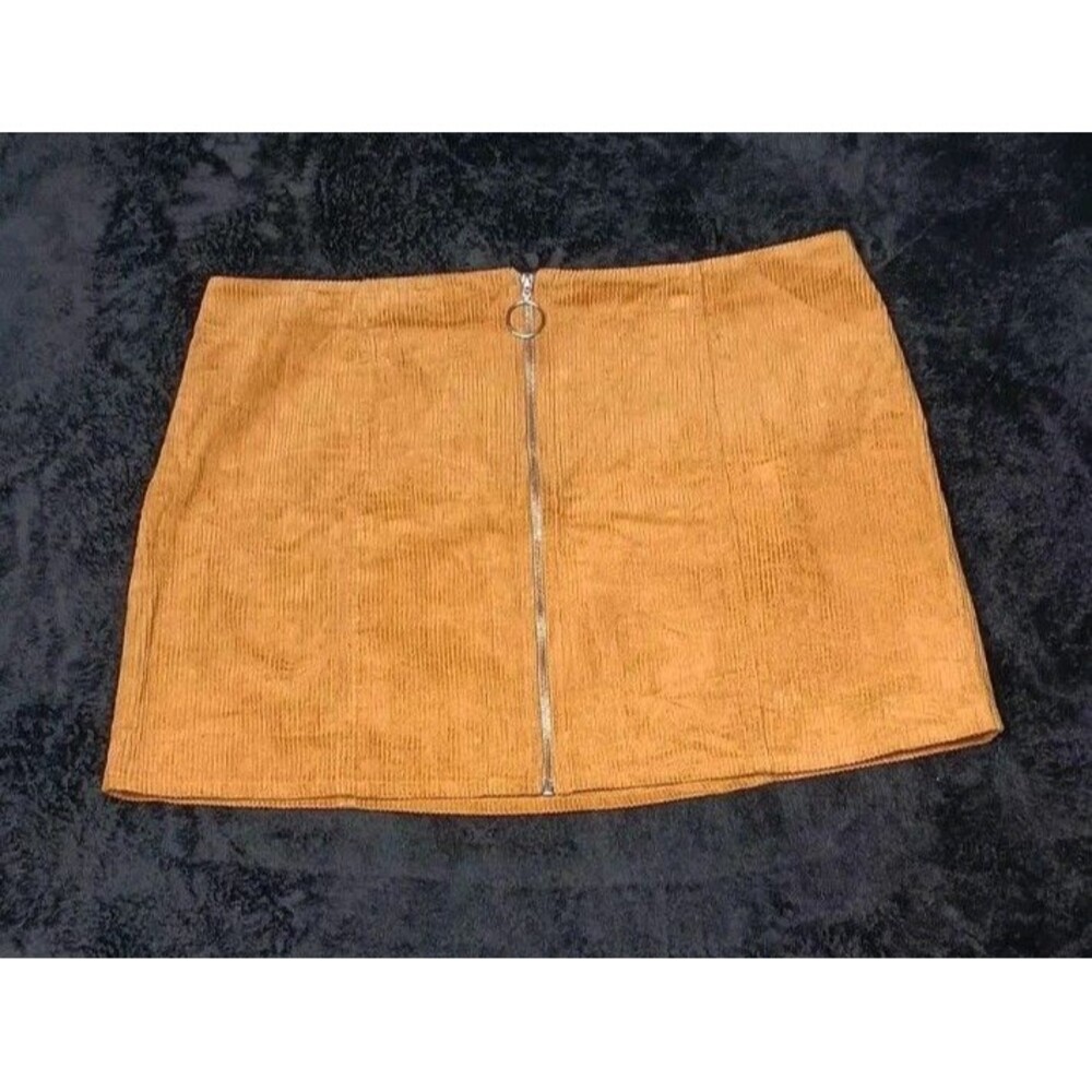 Forever 21 Plus Size 2X Corduroy Mini Skirt Zip Front O Ring Camel Preppy Retro